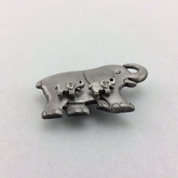 Vintage Pewter Elephant Stud Earrings in Brooch Pin Trunk Up MISSING Items - Picture 7 of 15